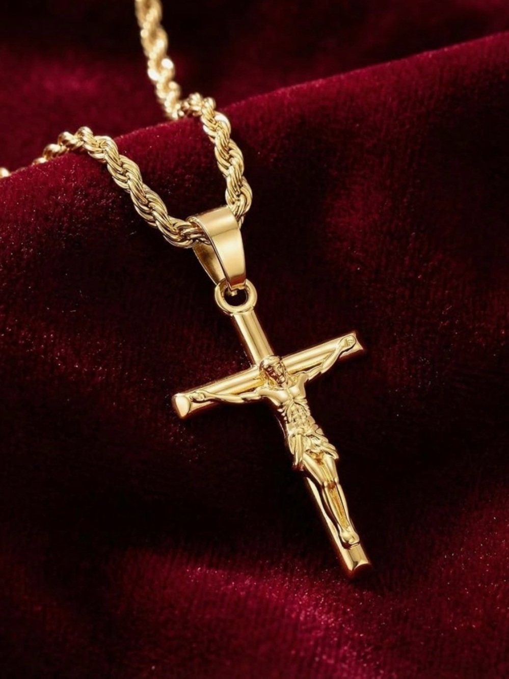Gold Crucifix Pendant Necklace - Religious Cross - 14k gold plated